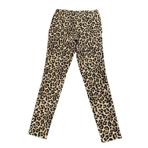 zara womens brown black leopard print mid rise pants xs - Picture 2 of 4
